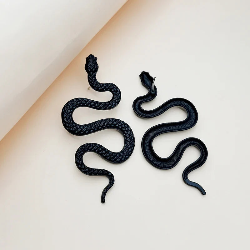 Long Snake Drop Earrings Black