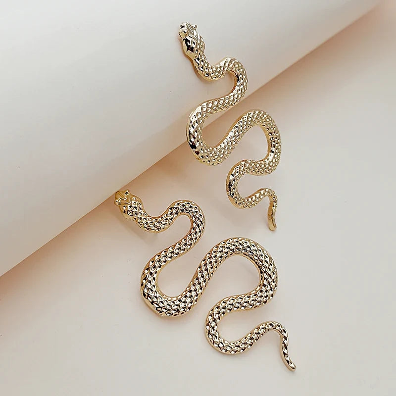 Long Snake Drop Earrings Silver