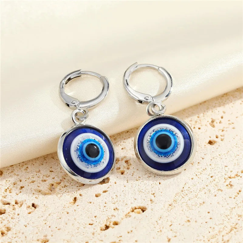 Round Blue Evil Eye Earrings