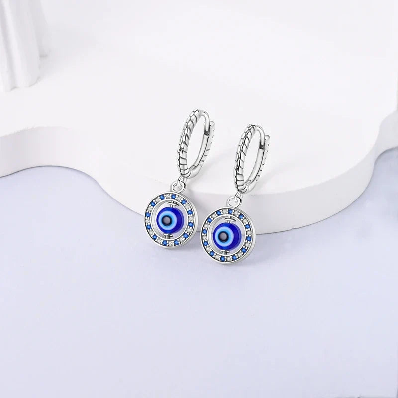 Round Blue Evil Eye Earrings with Beads
