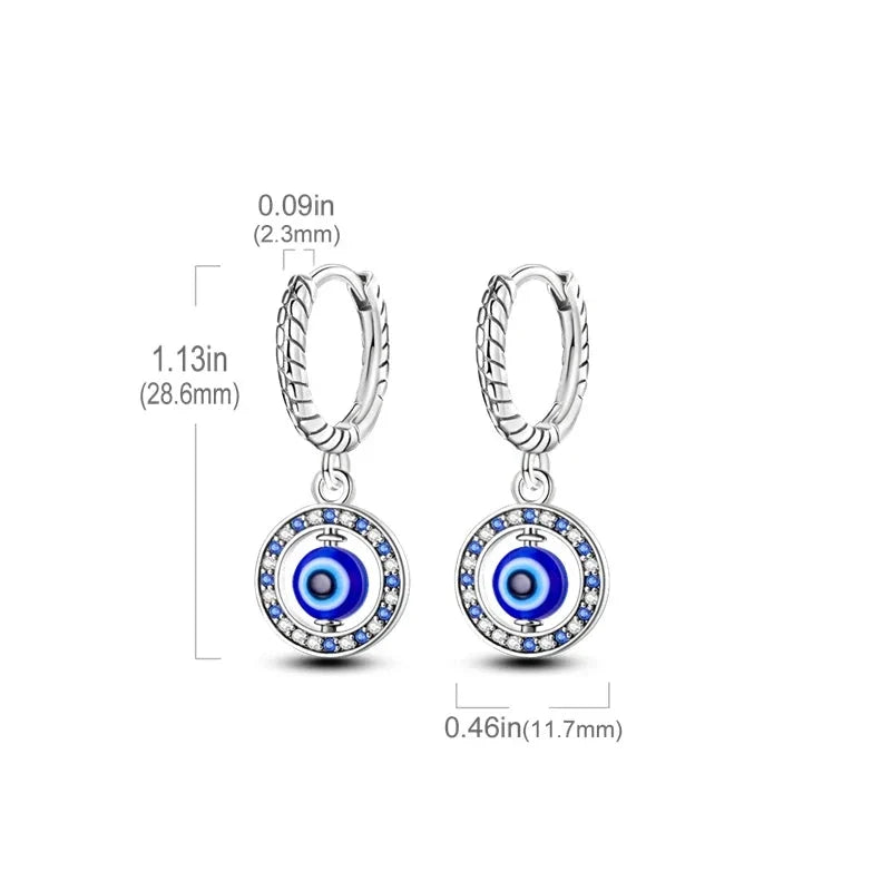 Round Blue Evil Eye Earrings with Beads
