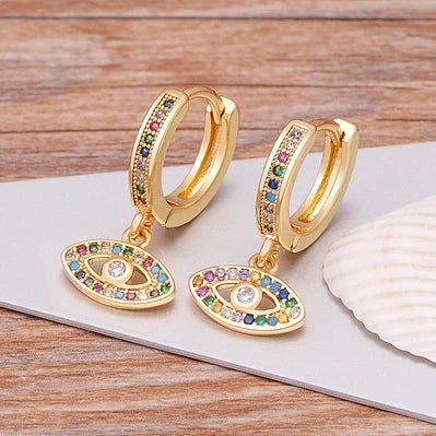 Blue Evil Eye Earrings with Multicolor Zircon in Bohemian Style