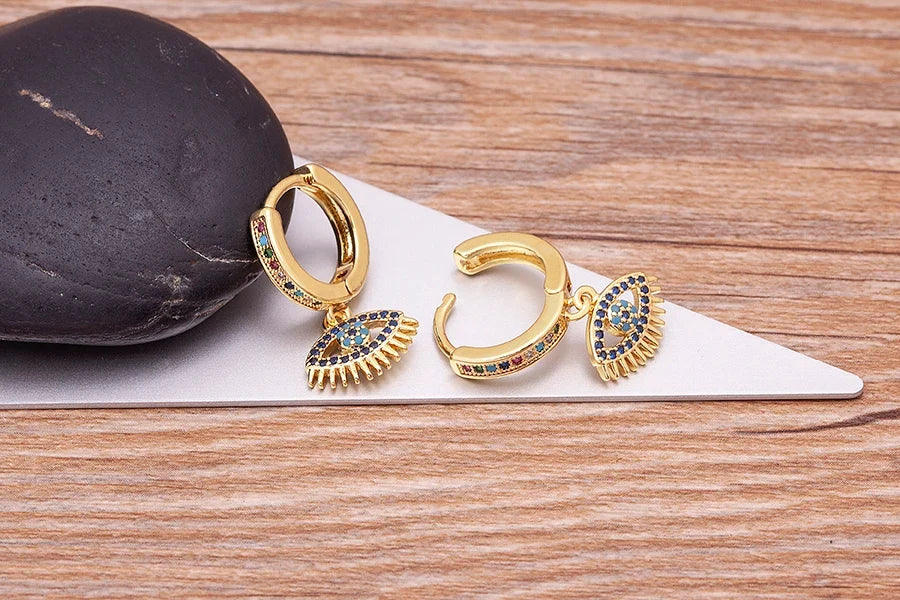 Blue Zircon Evil Eye Bohemian-Style Earrings