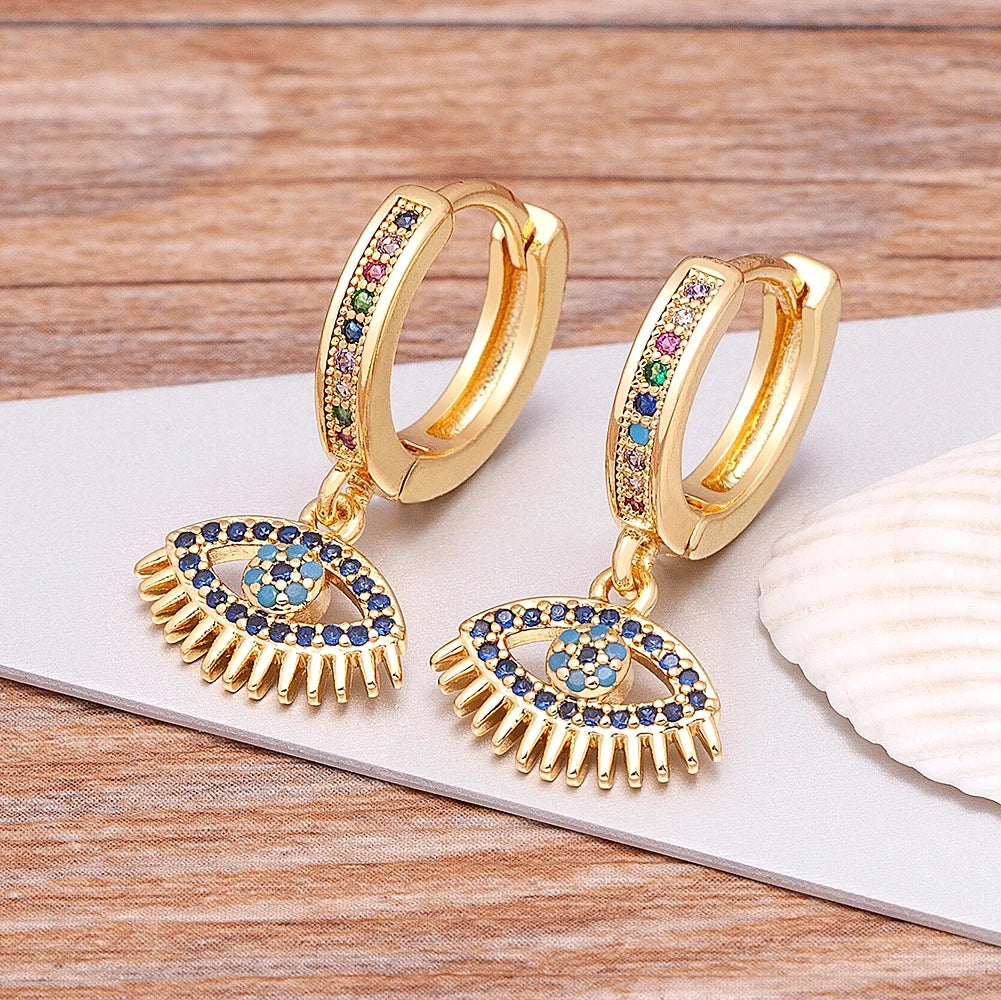 Blue Zircon Evil Eye Bohemian-Style Earrings