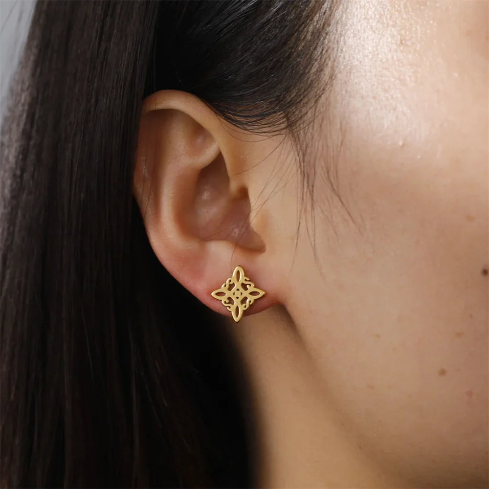 Witch’s Knot Protection Stud Earrings for Women Wiccan gold