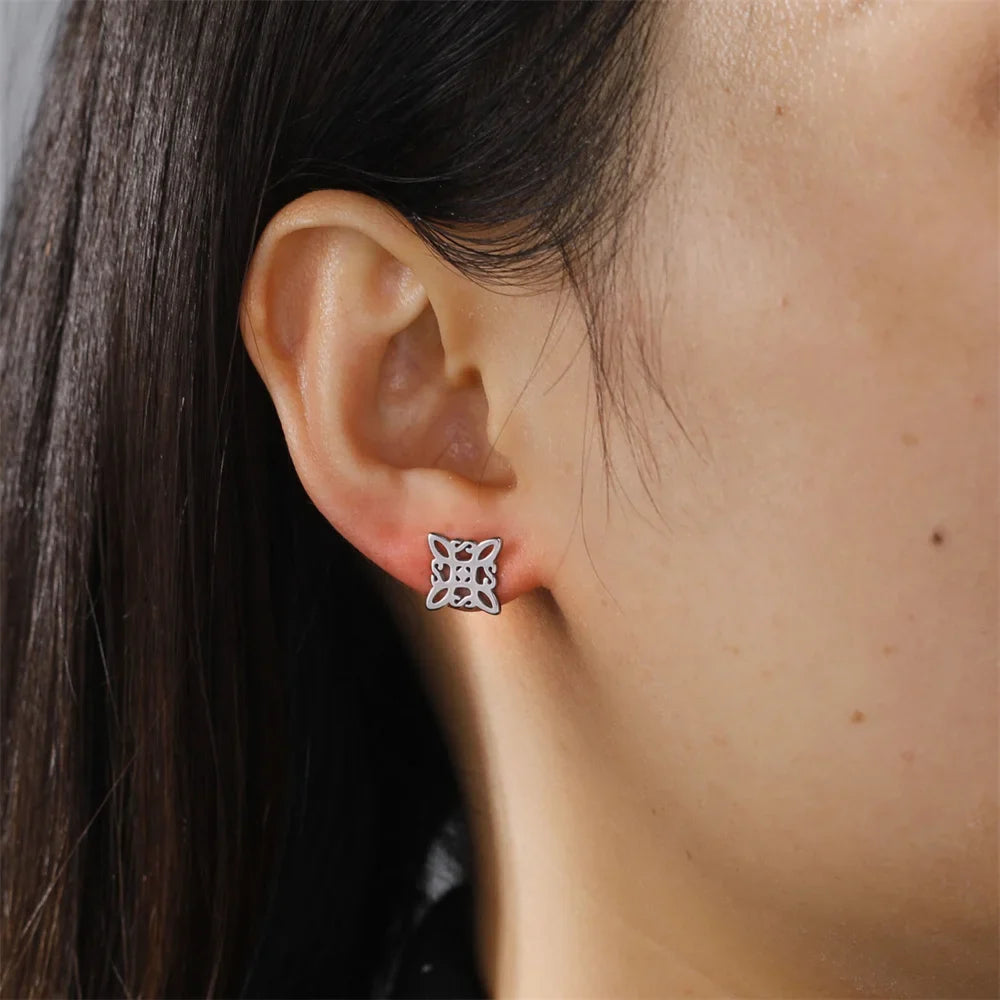 Witch’s Knot Protection Stud Earrings for Women Wiccan silver