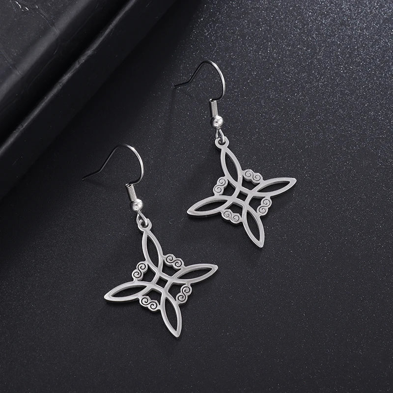 Witch’s Knot Protection Drop Earrings for Women, Wiccan, silver