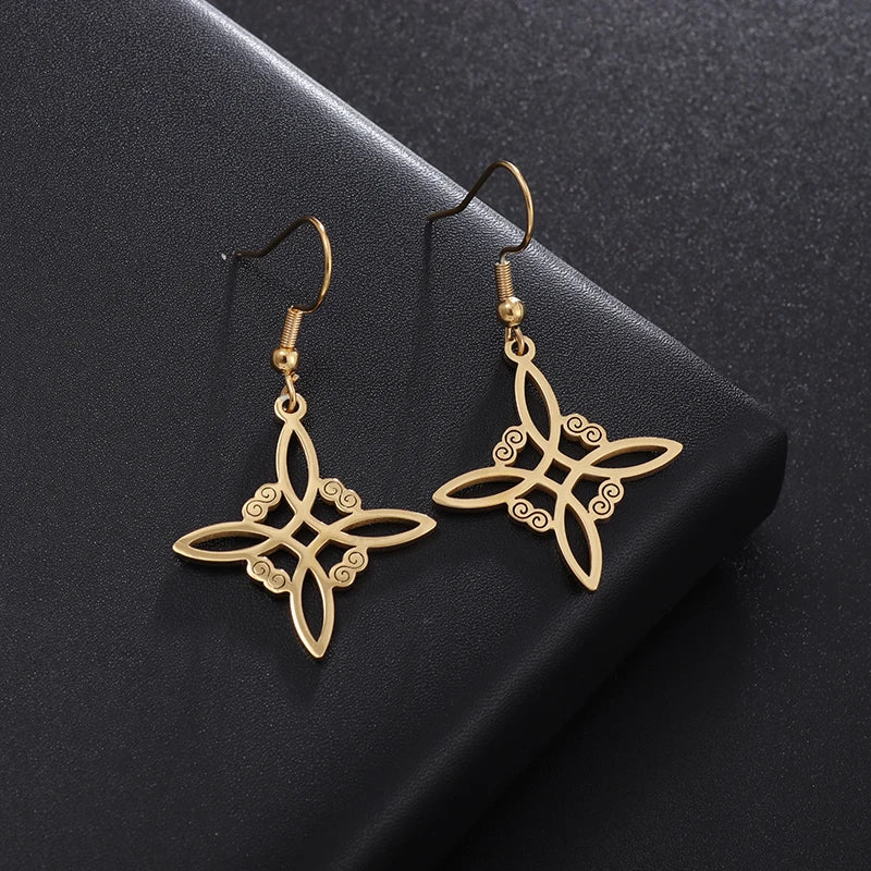 Witch’s Knot Protection Drop Earrings for Women, Wiccan, gold