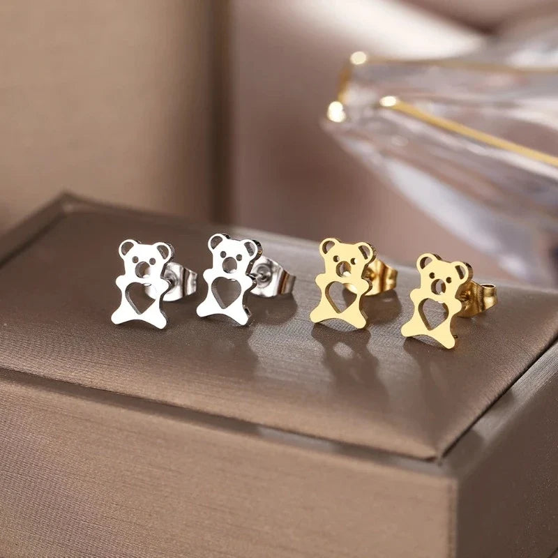 Cute Bear Earrings Gold And Silver