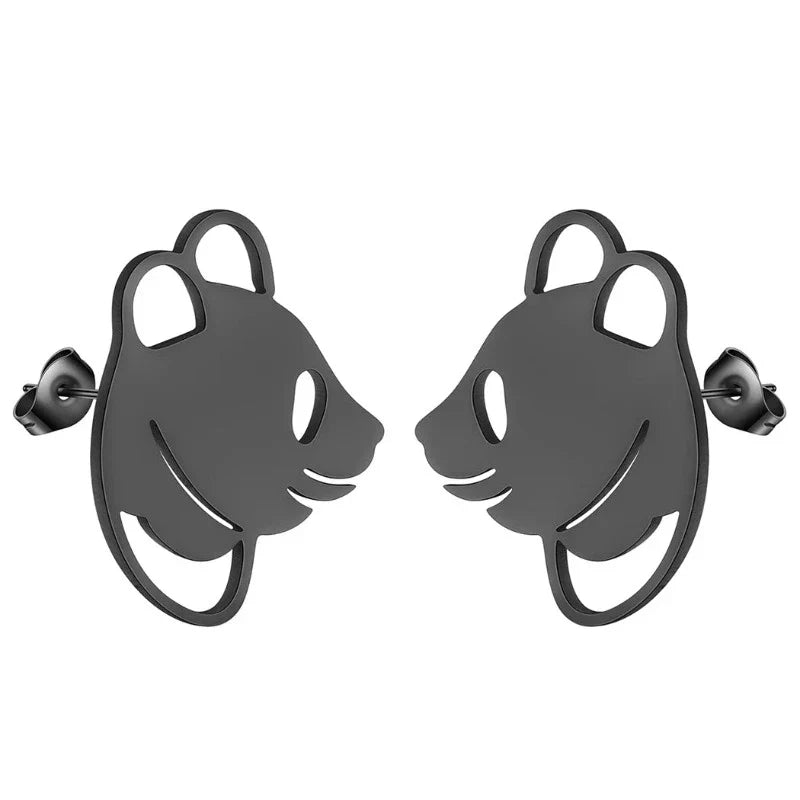 Panda Stud Earrings Black