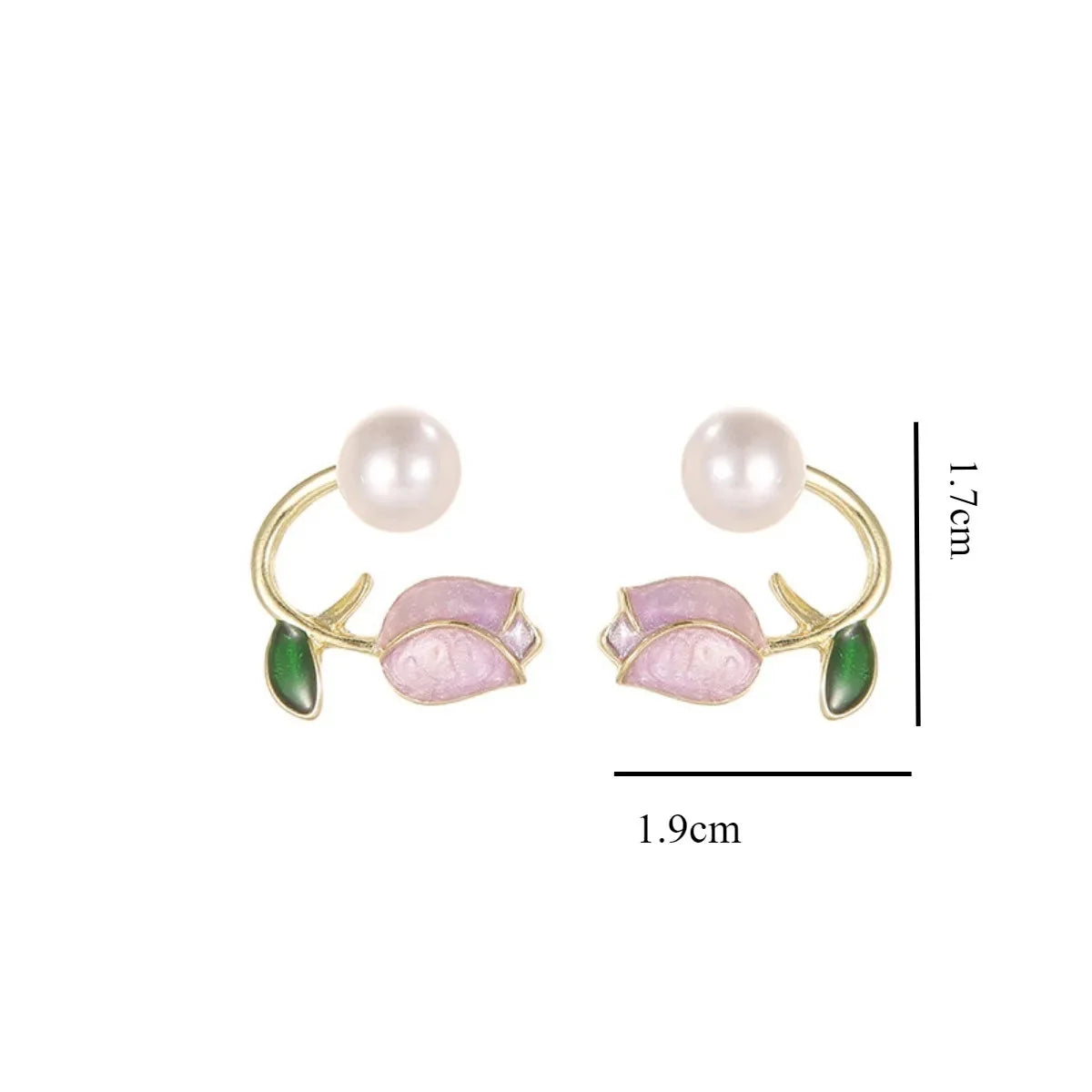 Tulip Flower and Pink Pearl Drop Earrings
