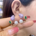 Tulip Flower and Purple Pearl Drop Earrings