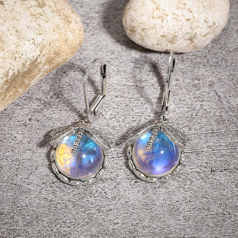 Butterfly and Moonstone Drop Earrings