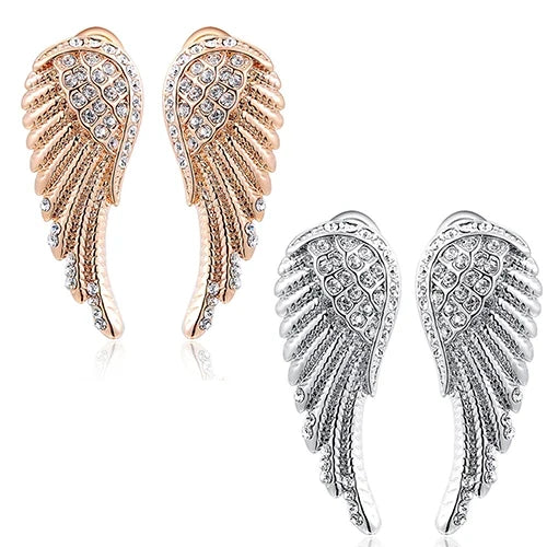 Dangling angel wing earrings with rhinestones 