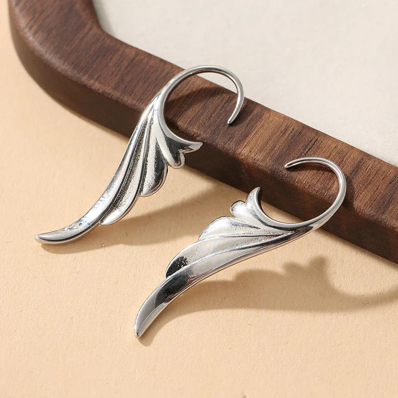 Silver angel wing drop earrings for women