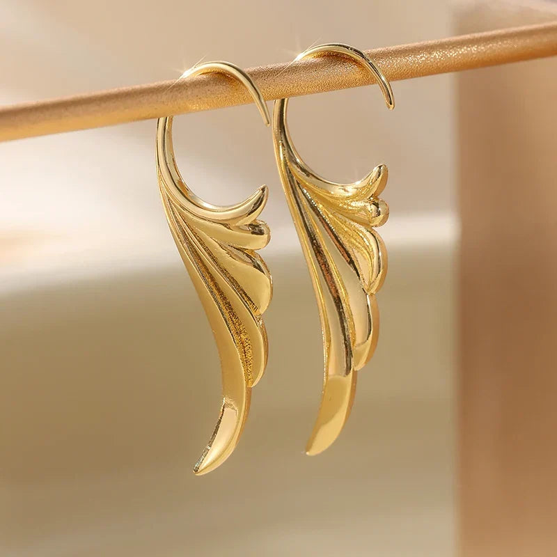 Gold angel wing drop earrings for women