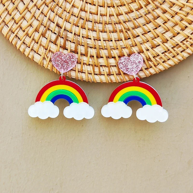 Rainbow cloud drop earrings