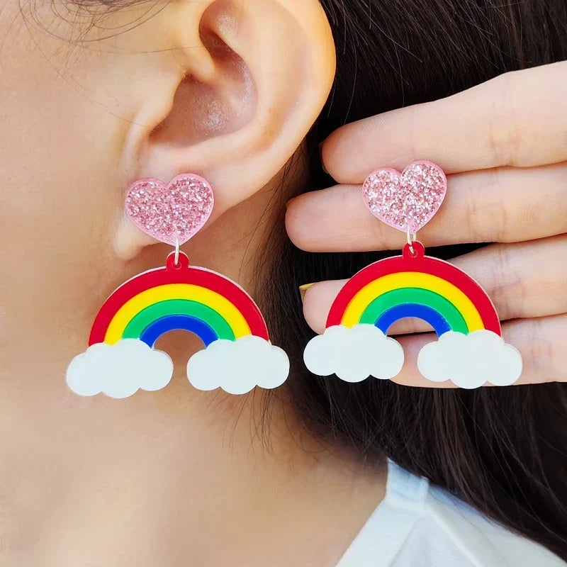 Rainbow cloud drop earrings
