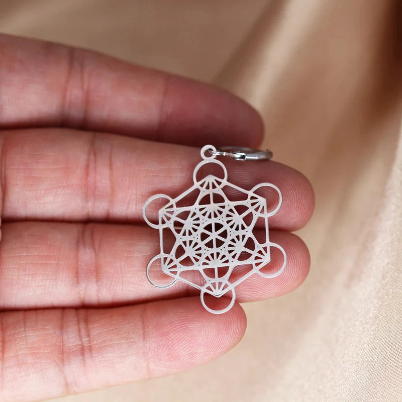 Silver-Plated Metatron's Cube Drop Earrings