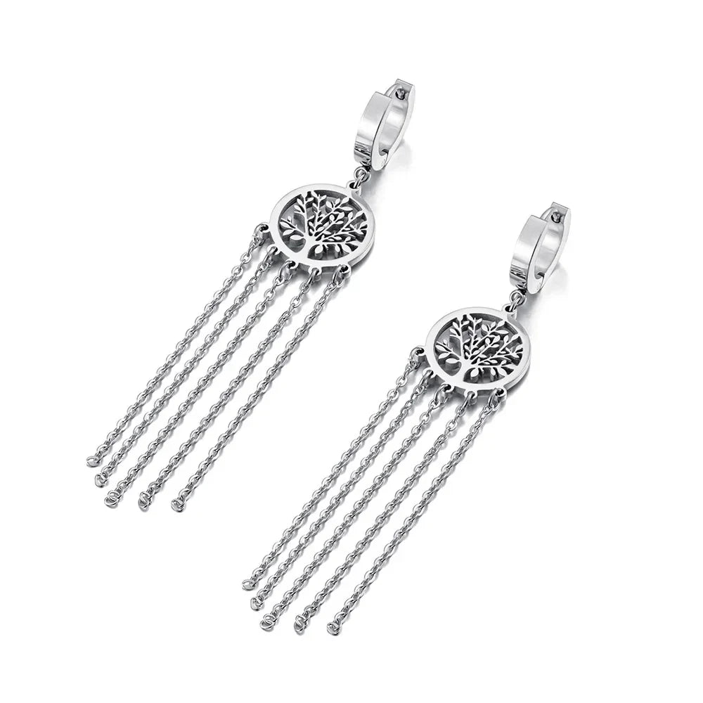 Tree of Life Silver Drop Earrings