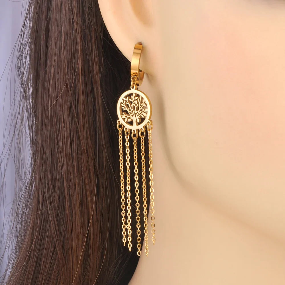 Tree of Life Gold Drop Earrings
