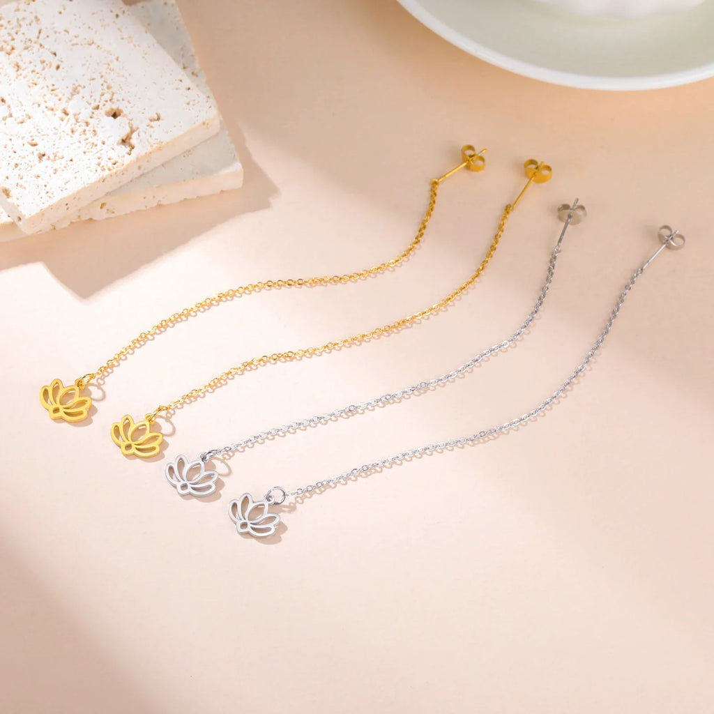 Fine Lotus Flower Drop Earrings 
