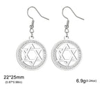 Dangling earrings with the Star of David and symbolic Jewish rhinestones, silver