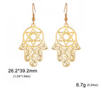 Dangling earrings with the Jewish protective symbol, Hamsa hand and Star of David 