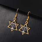Dangle earrings with Menorah and Star of David Jewish symbols