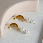 Gold Drop Earrings with Pearls