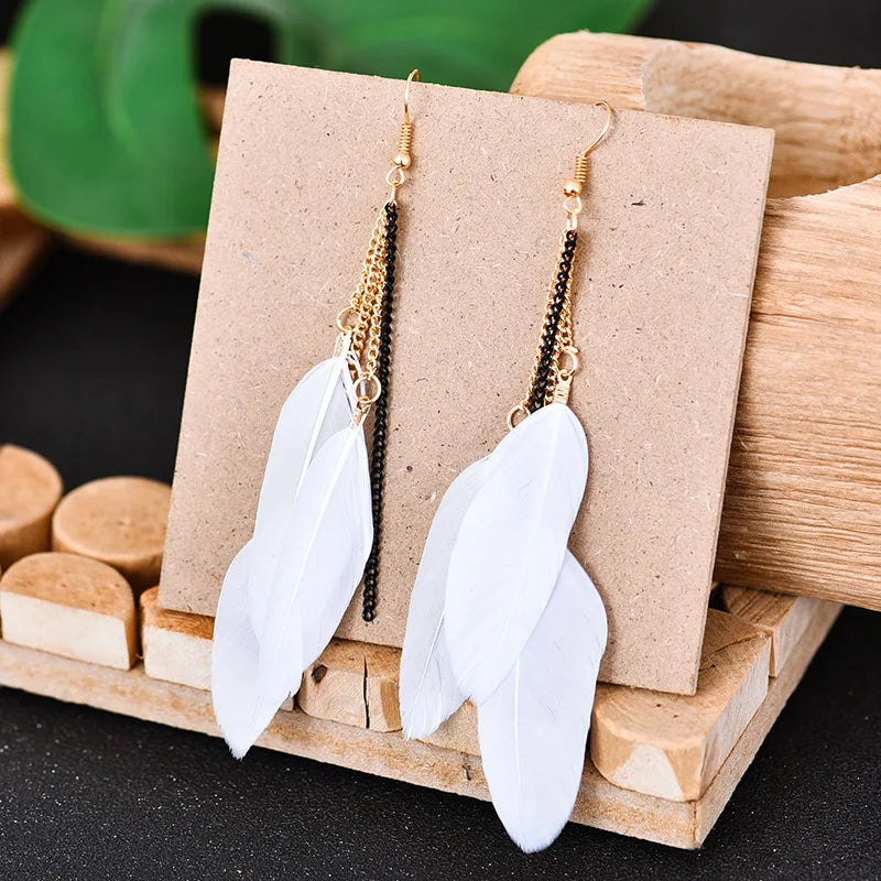 Dangling Earrings with Colorful Feathers 1