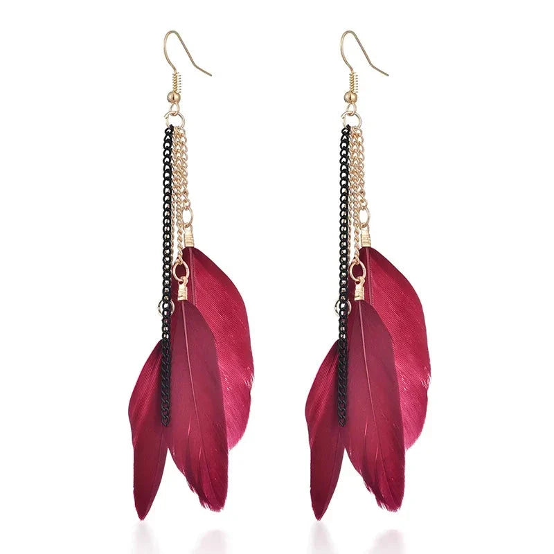 Dangling Earrings with Colorful Feathers 5