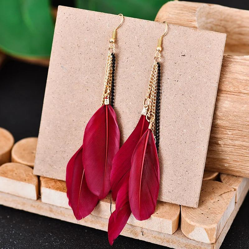 Dangling Earrings with Colorful Feathers 5