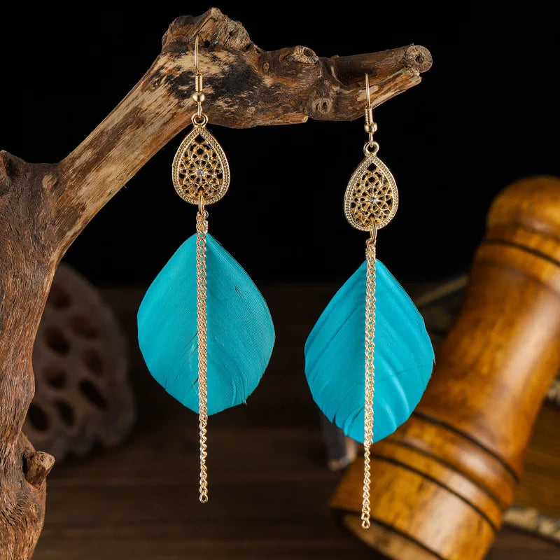 Bohemian Feather Drop Earrings