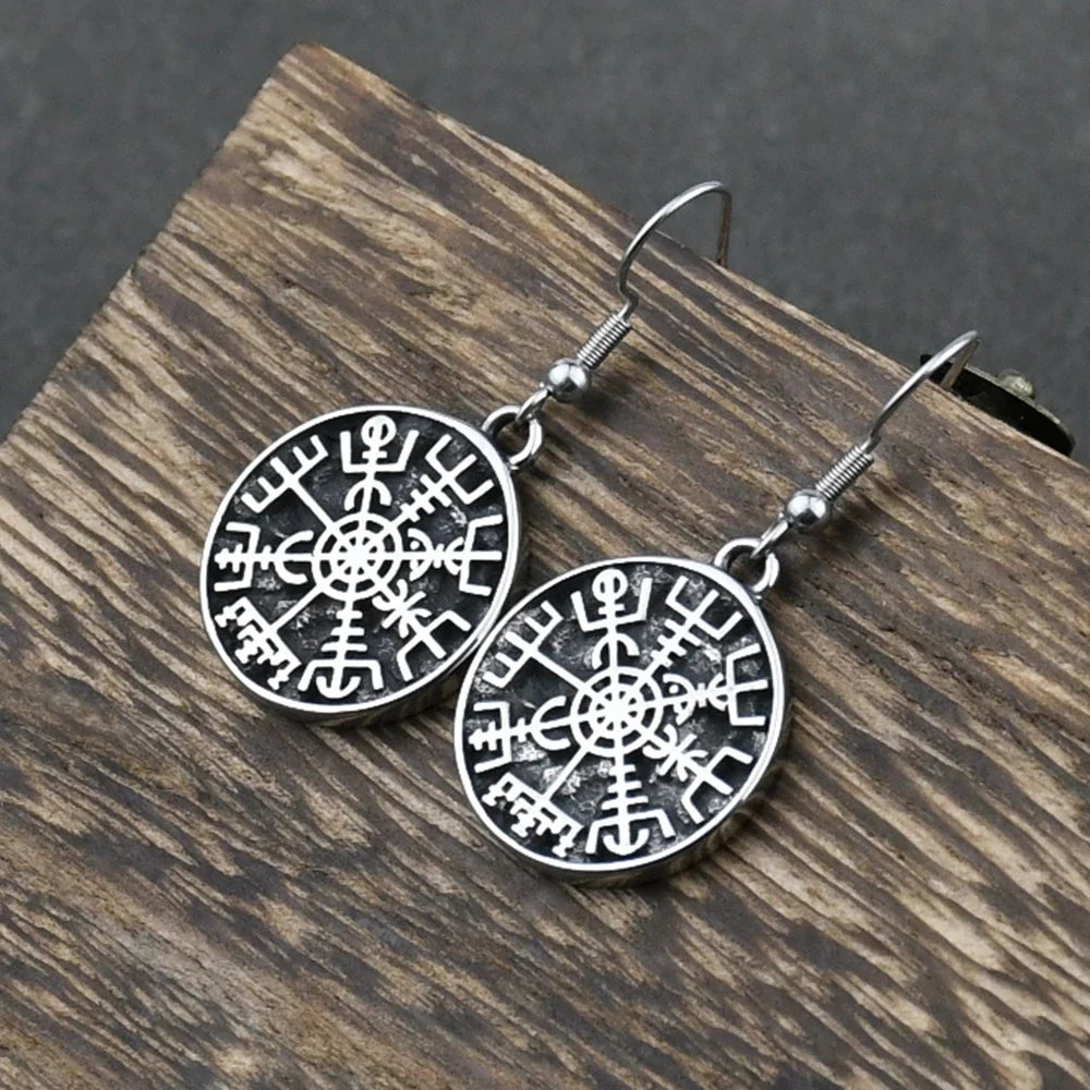 Viking Vegvisir Compass Dangle Earrings 