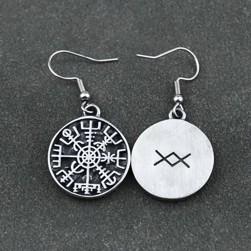 Viking Vegvisir Compass Dangle Earrings 