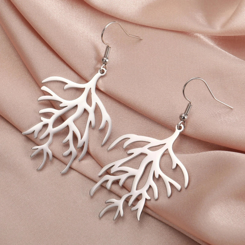 Coral Branch Dangle Earrings in silver