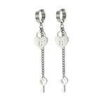 Silver key and lock dangle earrings