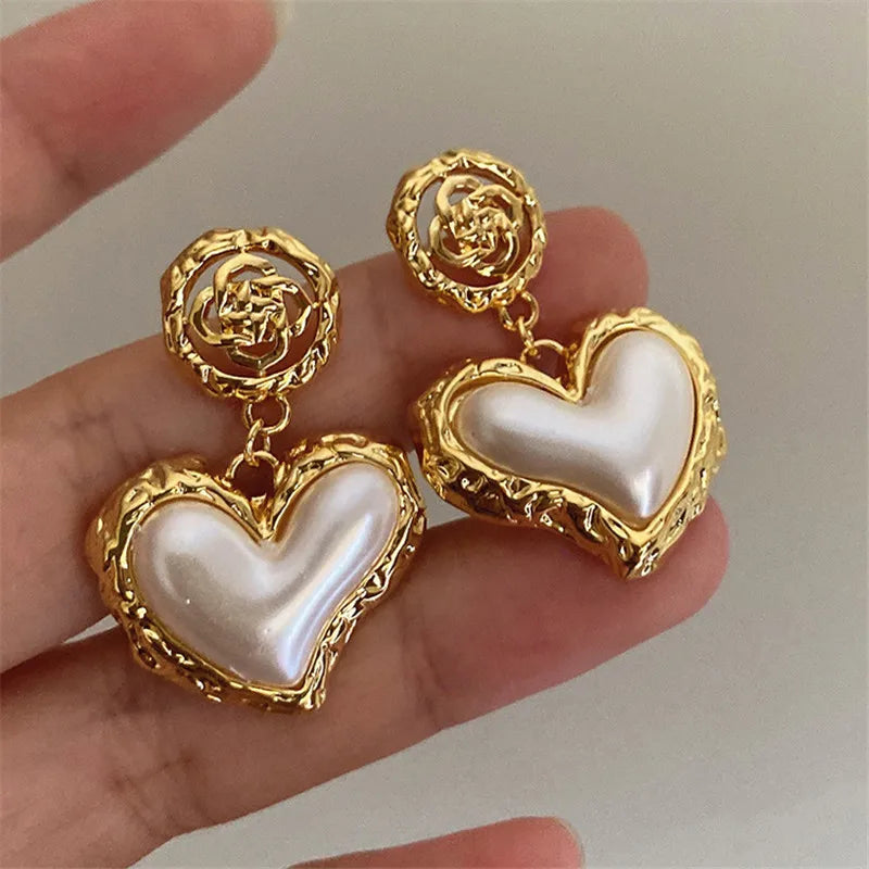 Women's Heart Drop Earrings Gold