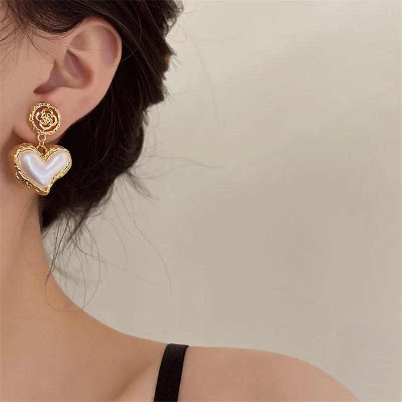Women's Heart Drop Earrings Gold