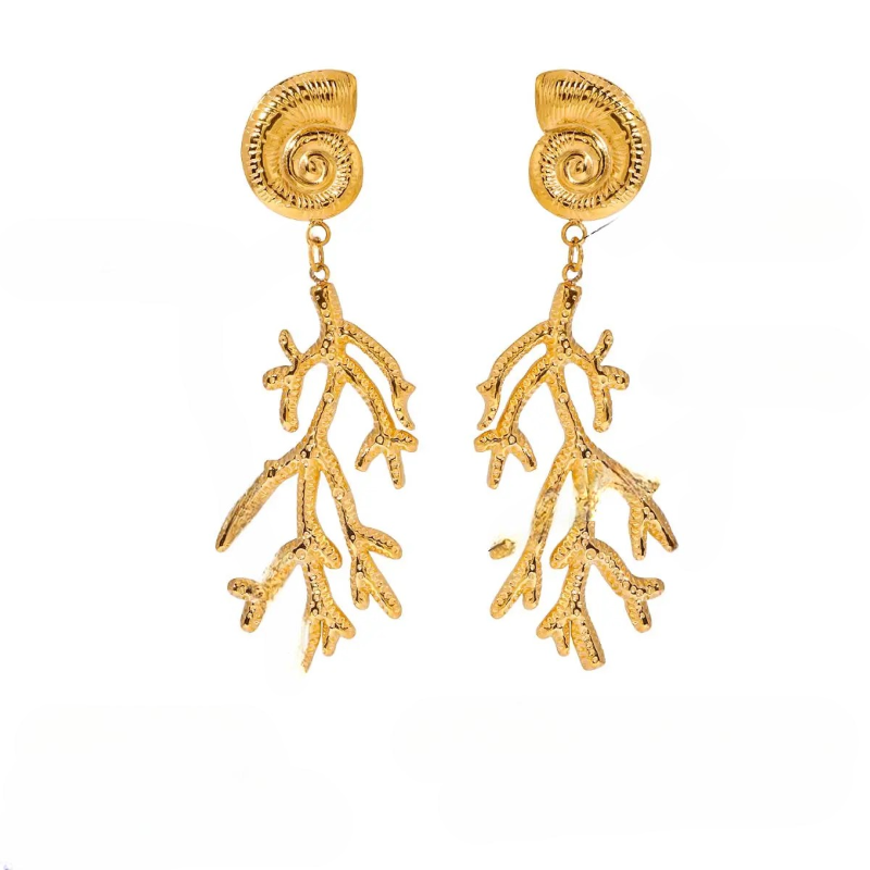 Shell and Coral Drop Earrings