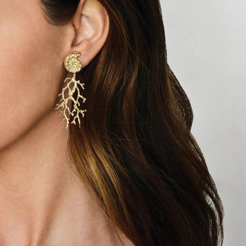 Shell and Coral Drop Earrings