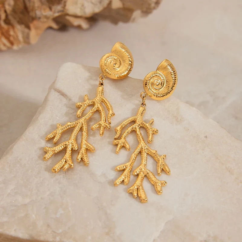 Shell and Coral Drop Earrings