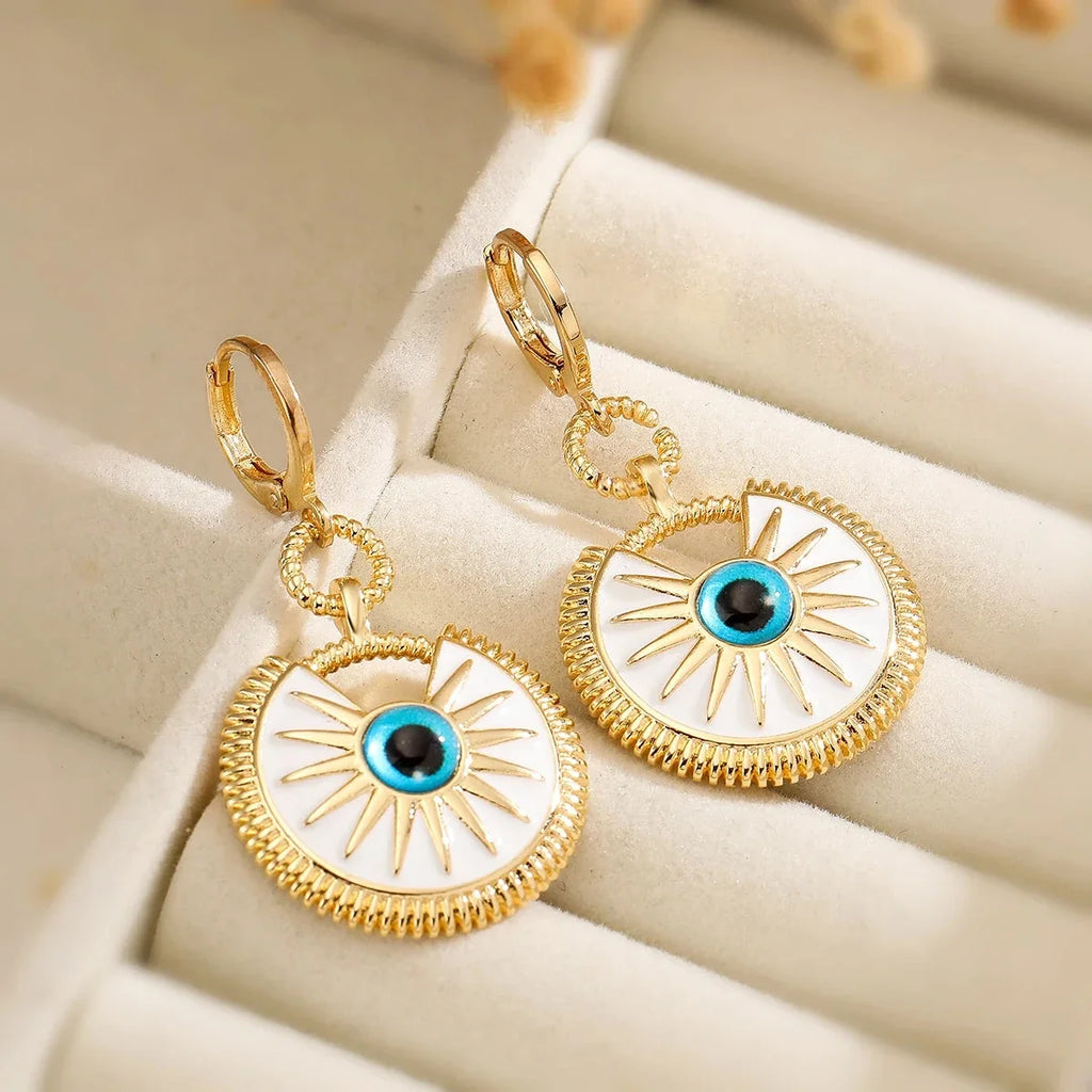 White Evil Eye Drop Earrings for Women