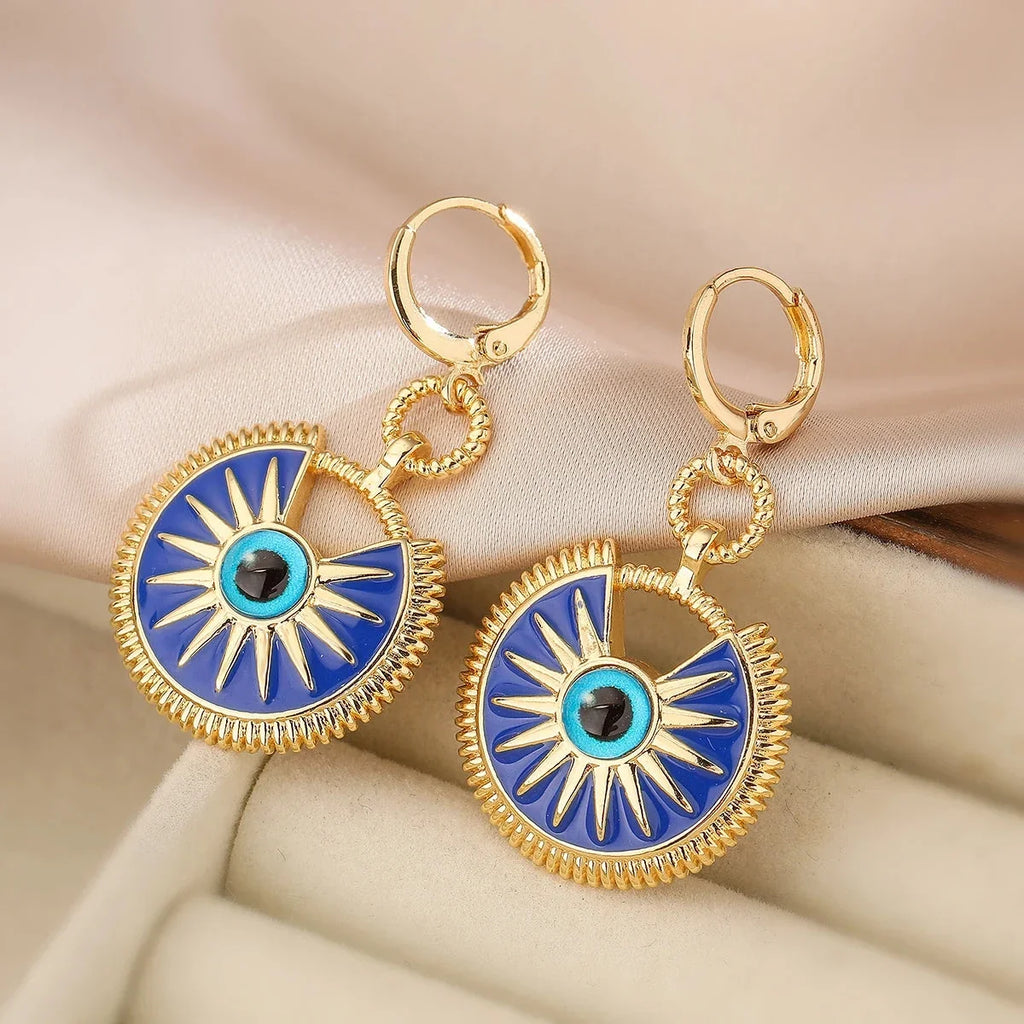 Blue Evil Eye Drop Earrings for Women