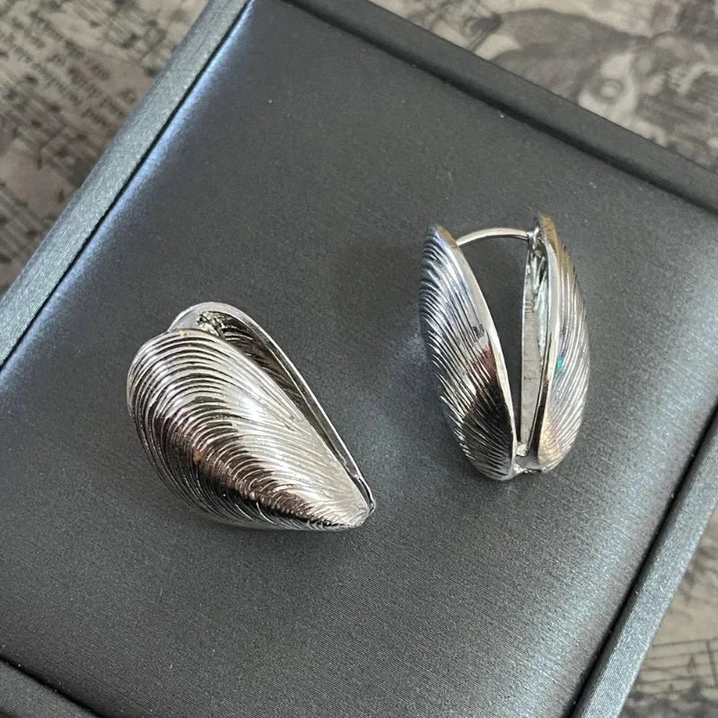 Mussel Shell Dangle Earrings Silver