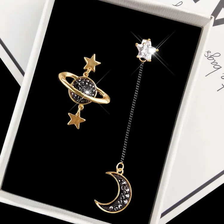 Moon and Stars Crescent Drop Earrings