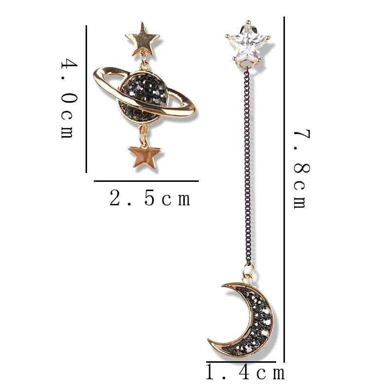 Moon and Stars Crescent Drop Earrings