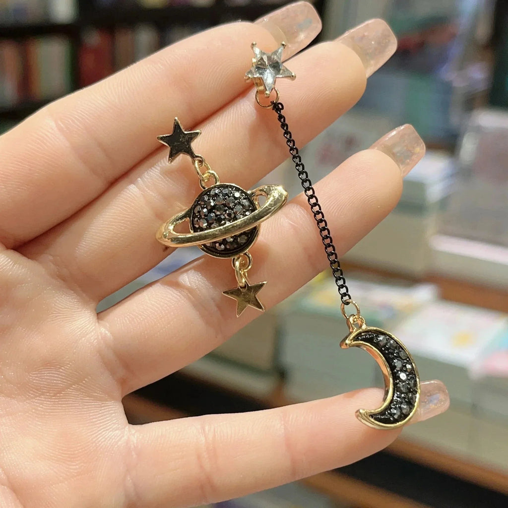 Moon and Stars Crescent Drop Earrings