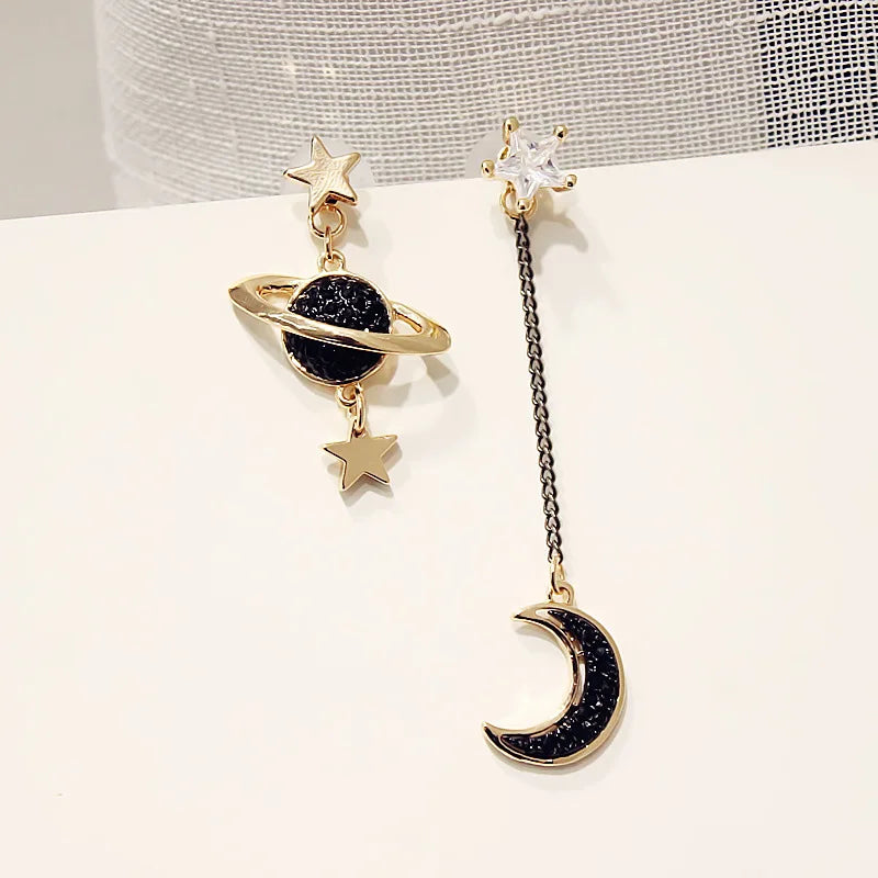 Moon and Stars Crescent Drop Earrings